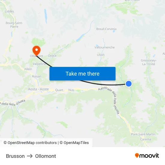 Brusson to Ollomont map
