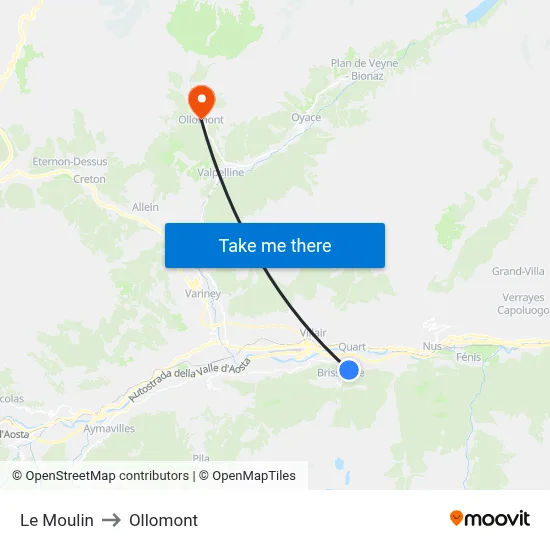 Le Moulin to Ollomont map