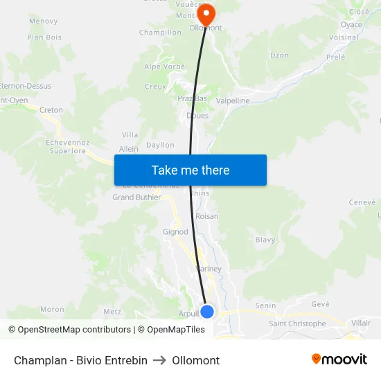 Champlan - Entrebin Junction to Ollomont map