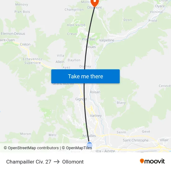 27 Champailler Street to Ollomont map