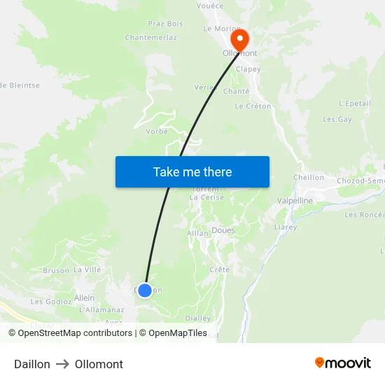 Daillon to Ollomont map
