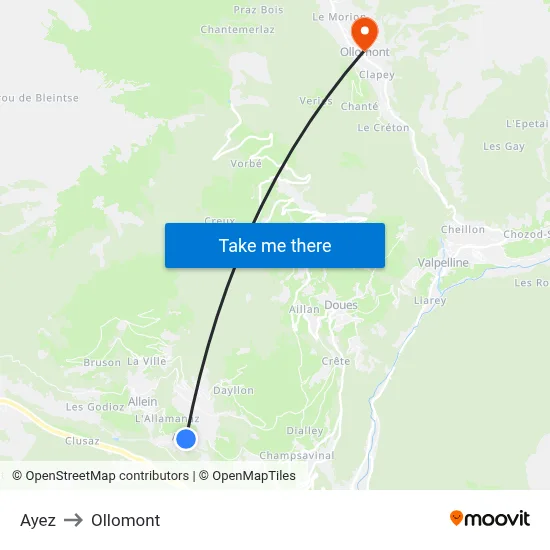 Ayez to Ollomont map