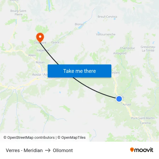 Verres - Meridian to Ollomont map