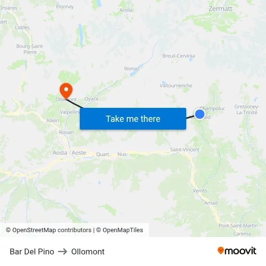 Pine Tree Bar to Ollomont map