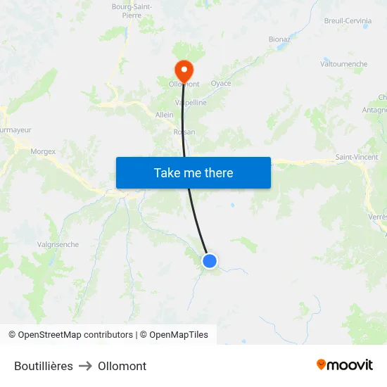 Boutillières to Ollomont map