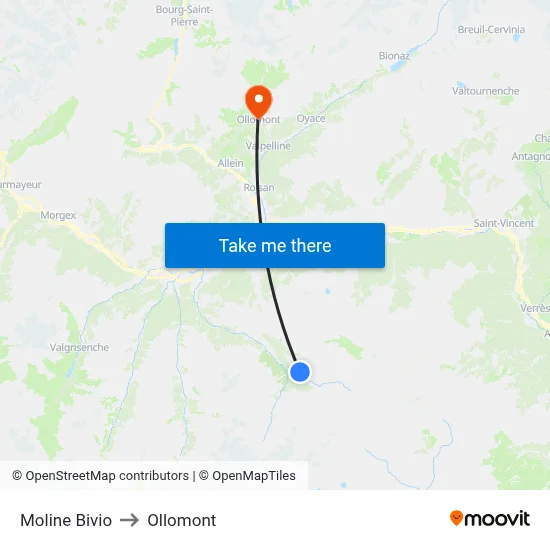 Moline Bivio to Ollomont map