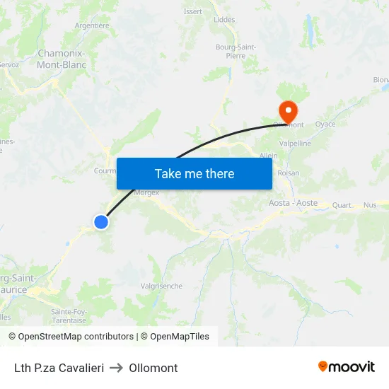 Lth P.za Cavalieri to Ollomont map