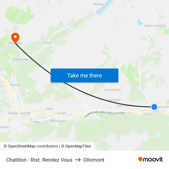 Chatillon - Rist. Rendez Vous to Ollomont map