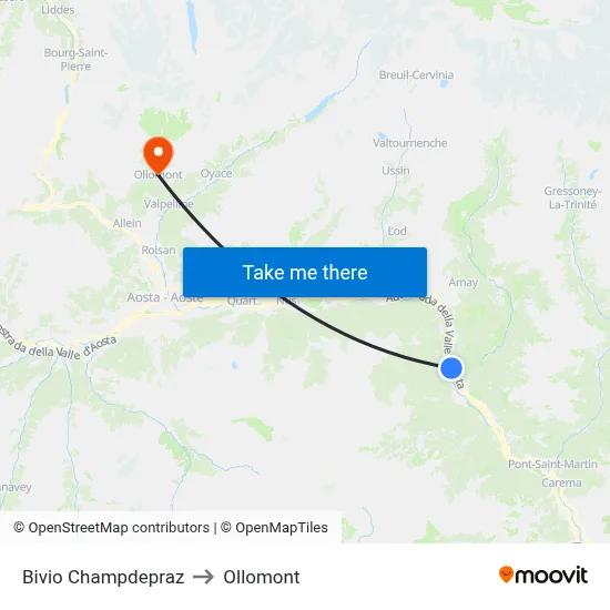 Champdepraz Junction to Ollomont map