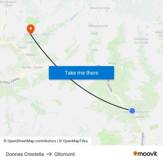 Donnas Crestella to Ollomont map