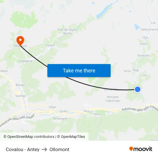 Covalou - Antey to Ollomont map