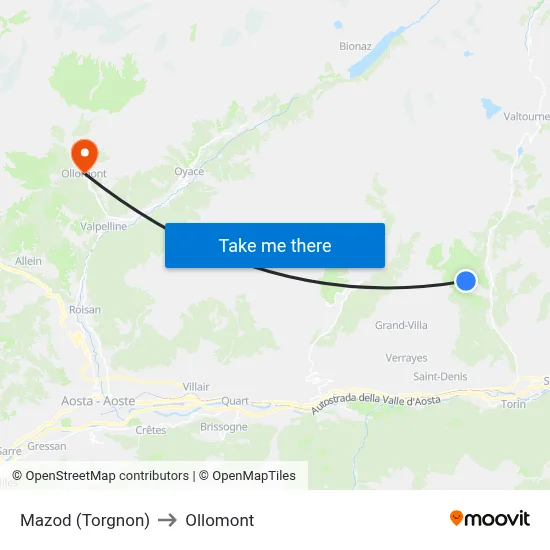 Mazod (Torgnon) to Ollomont map