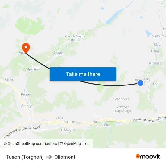 Tuson (Torgnon) to Ollomont map