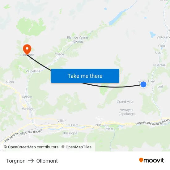 Torgnon to Ollomont map