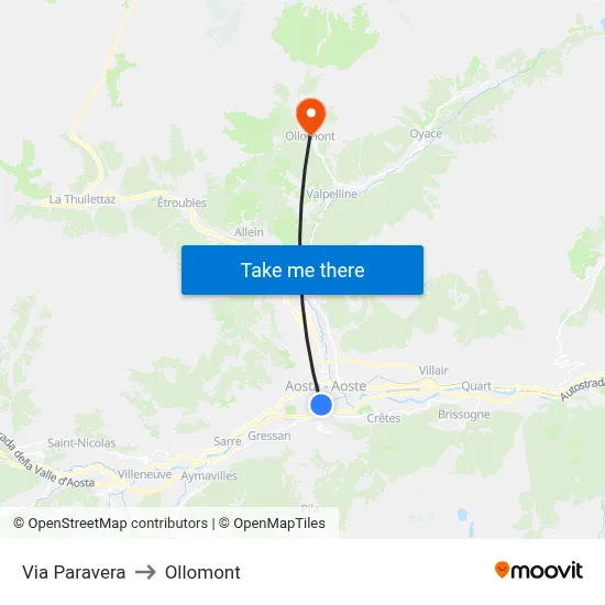 Paravera Street to Ollomont map