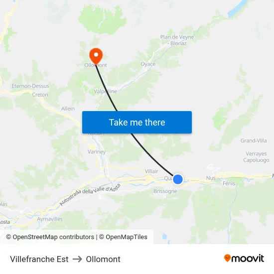 Villefranche East to Ollomont map