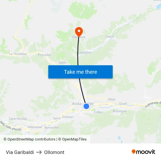 Garibaldi Street to Ollomont map