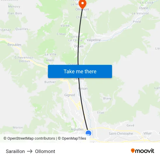 Saraillon to Ollomont map