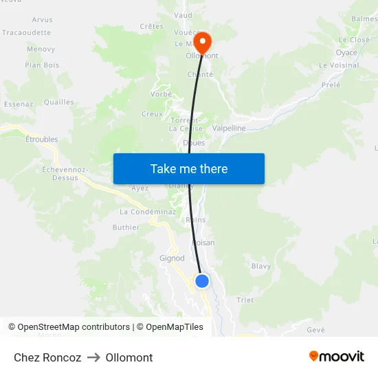 Chez Roncoz to Ollomont map