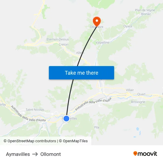 Aymavilles to Ollomont map