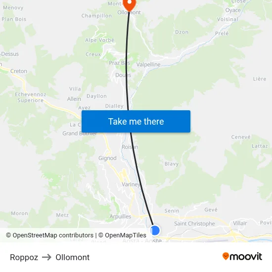 Roppoz to Ollomont map