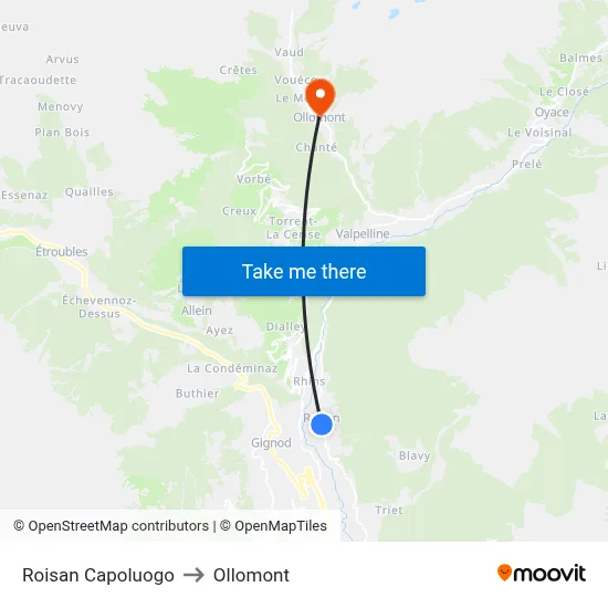 Roisan Center to Ollomont map