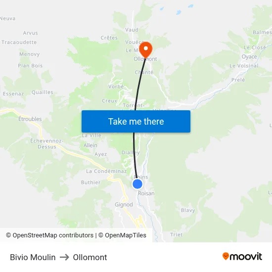 Moulin Junction to Ollomont map