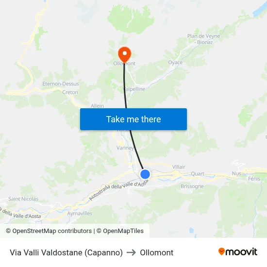 Aosta Valley Street (Shelter) to Ollomont map