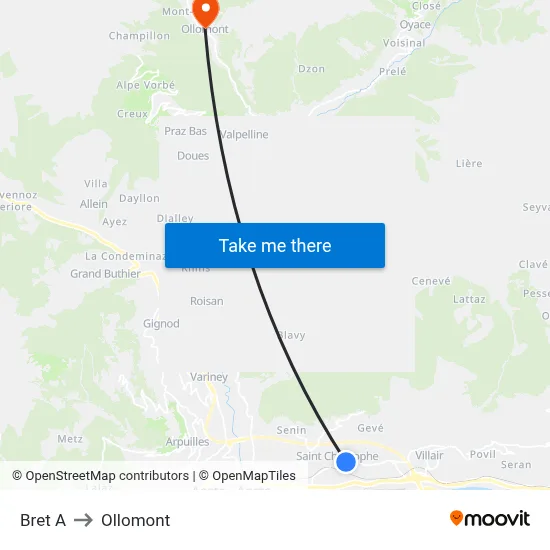 Bret A to Ollomont map