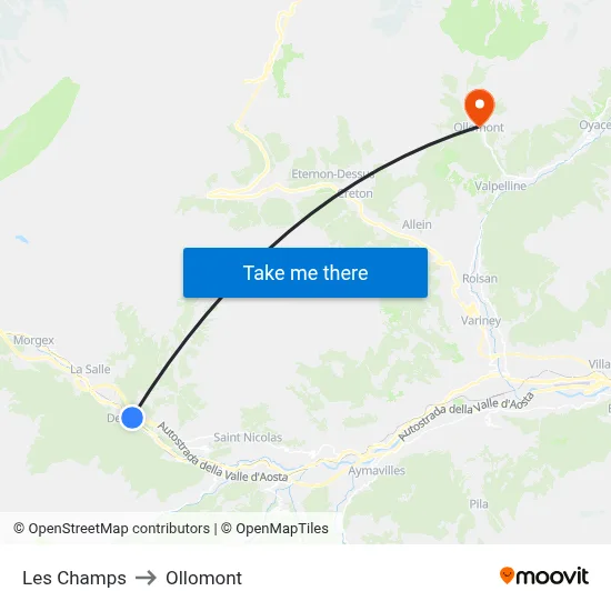 Les Champs to Ollomont map