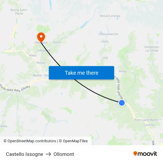 Issogne Castle to Ollomont map