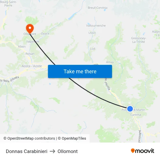 Donnas Carabinieri to Ollomont map