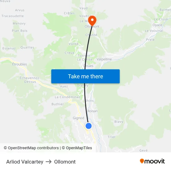 Arliod Valcartey to Ollomont map