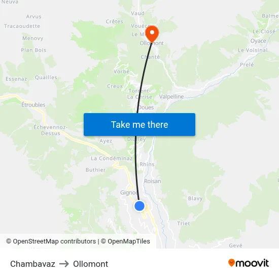 Chambavaz to Ollomont map