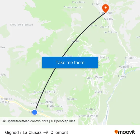 Gignod / La Clusaz to Ollomont map