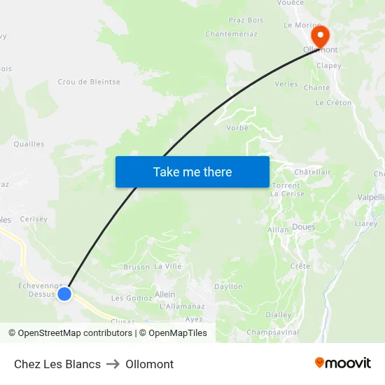 Chez Les Blancs to Ollomont map