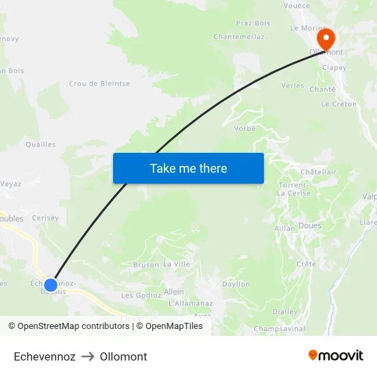 Echevennoz to Ollomont map
