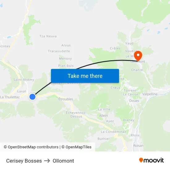 Cerisey Bosses to Ollomont map