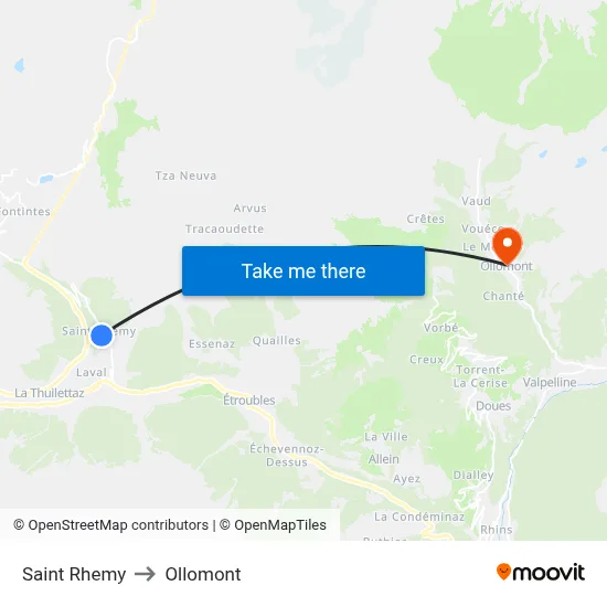 Saint Rhemy to Ollomont map