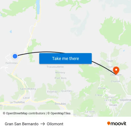 Gran San Bernardo to Ollomont map
