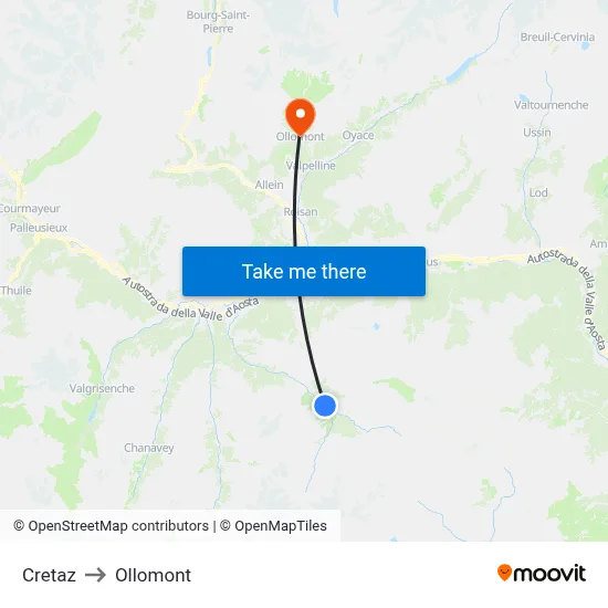 Cretaz to Ollomont map