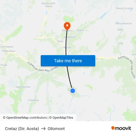 Cretaz (Aosta Direction) to Ollomont map