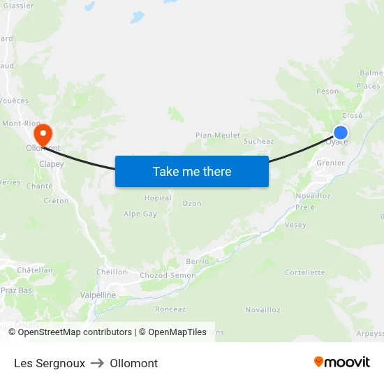 Les Sergnoux to Ollomont map