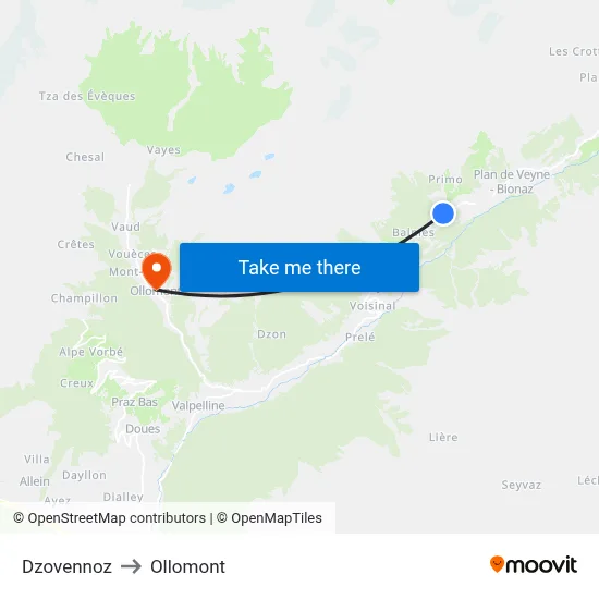 Dzovennoz to Ollomont map