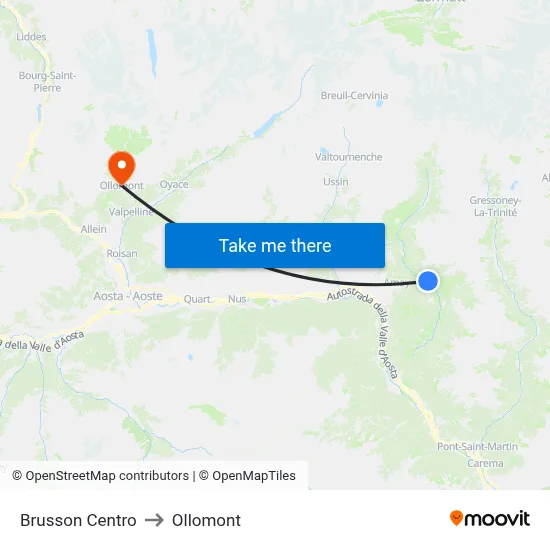 Brusson Center to Ollomont map