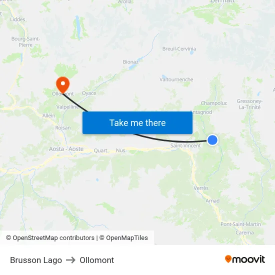 Brusson Lake to Ollomont map