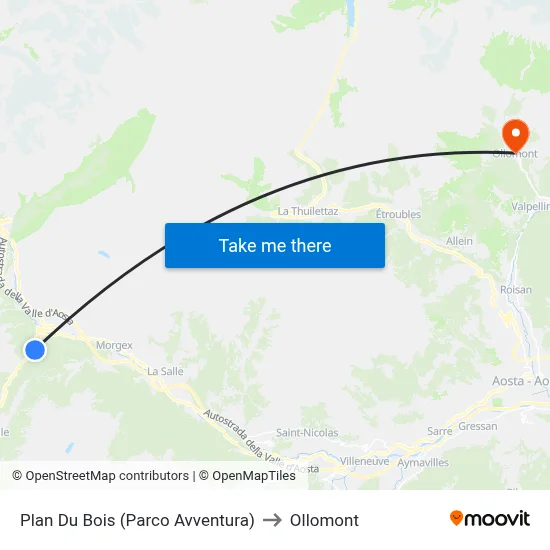 Plan Du Bois (Adventure Park) to Ollomont map