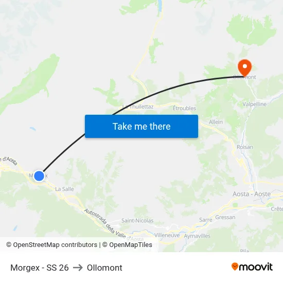Morgex - Highway 26 to Ollomont map
