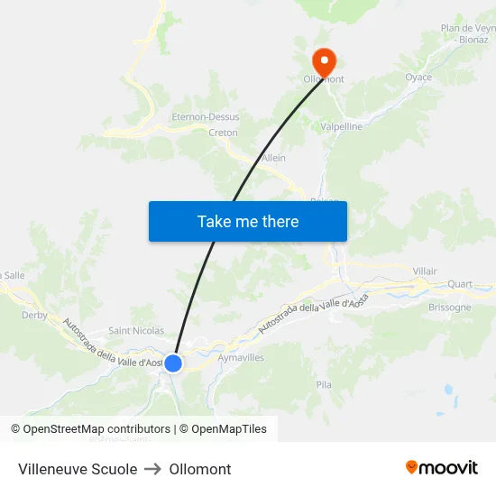 Villeneuve Schools to Ollomont map