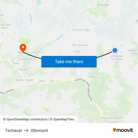Tschaval to Ollomont map